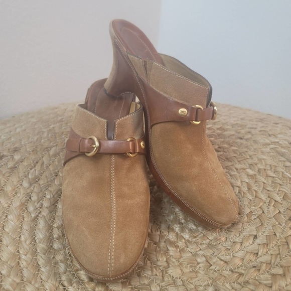 COLE HAAN SLIP-ON SUEDE WEDGE HEELS CLOGS BUCKLE SANDAL WOMEN'S SIZE 9 - Picture 8 of 13